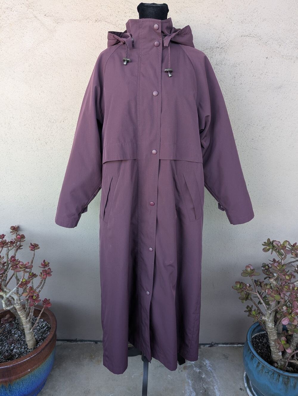 💜Vintage L.L. Bean Purple Hooded Rain Duster w/ Wool Plaid Liner